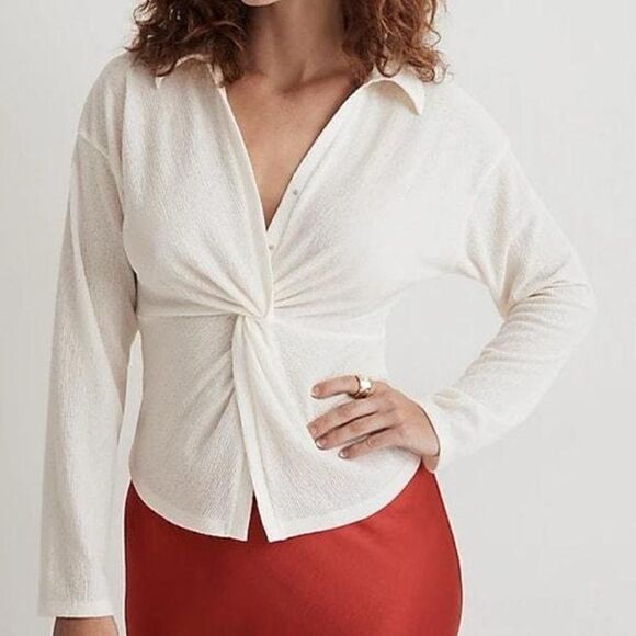 NWT Madewell Twist front Blouse Top Cream Sz L - Picture 1 of 8